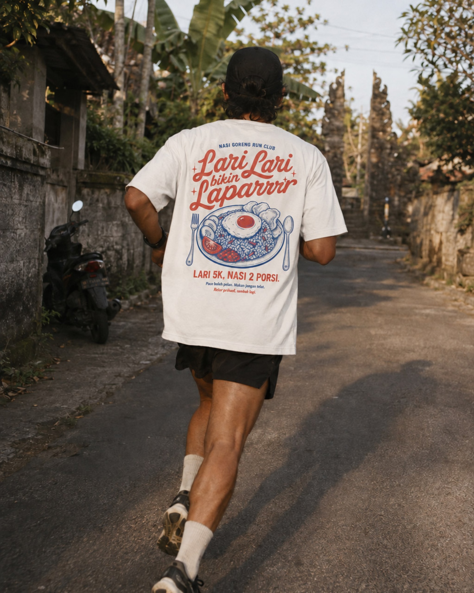 The Nasi Goreng tee out on a Bali street